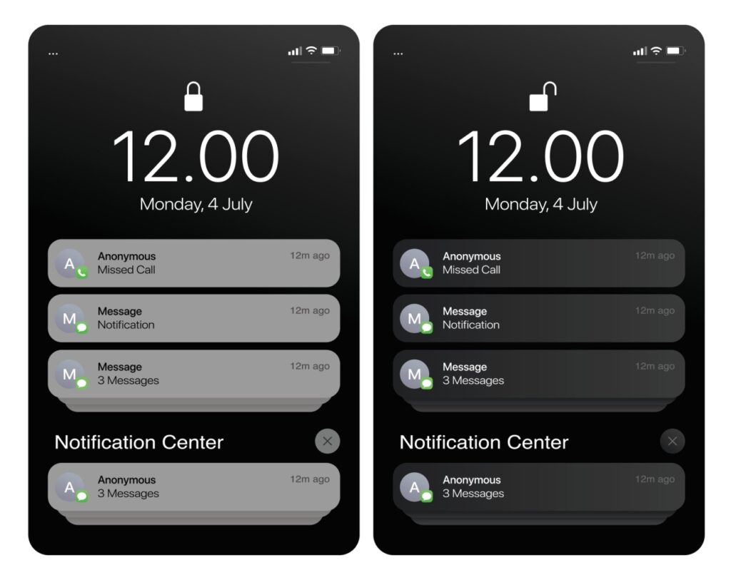 2 images of phone screens, showing the difference between dark and light mode.